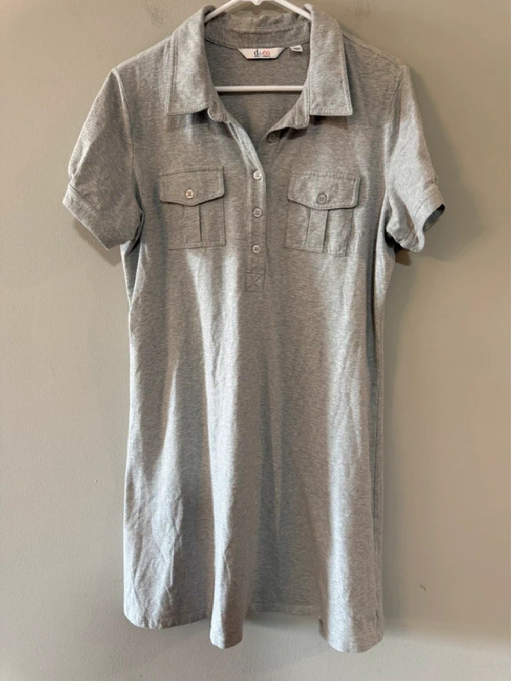 Denim and Company Gray Heather Short-Sleeve Polo Dress Size Medium